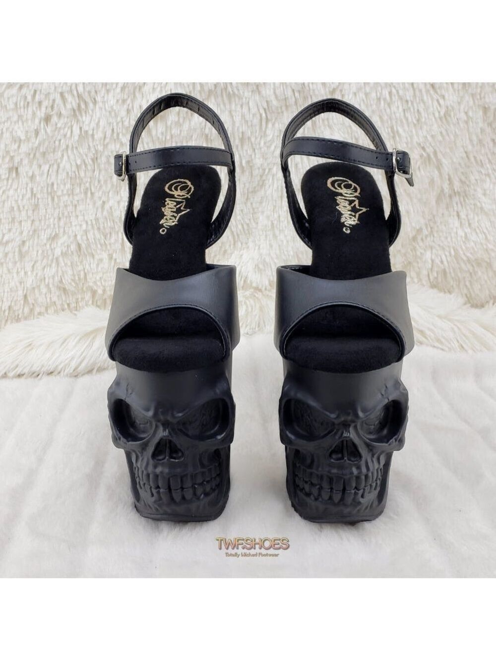 Skull & Bones Platform 8" Heels Pole Shoes - Picture 3 of 14